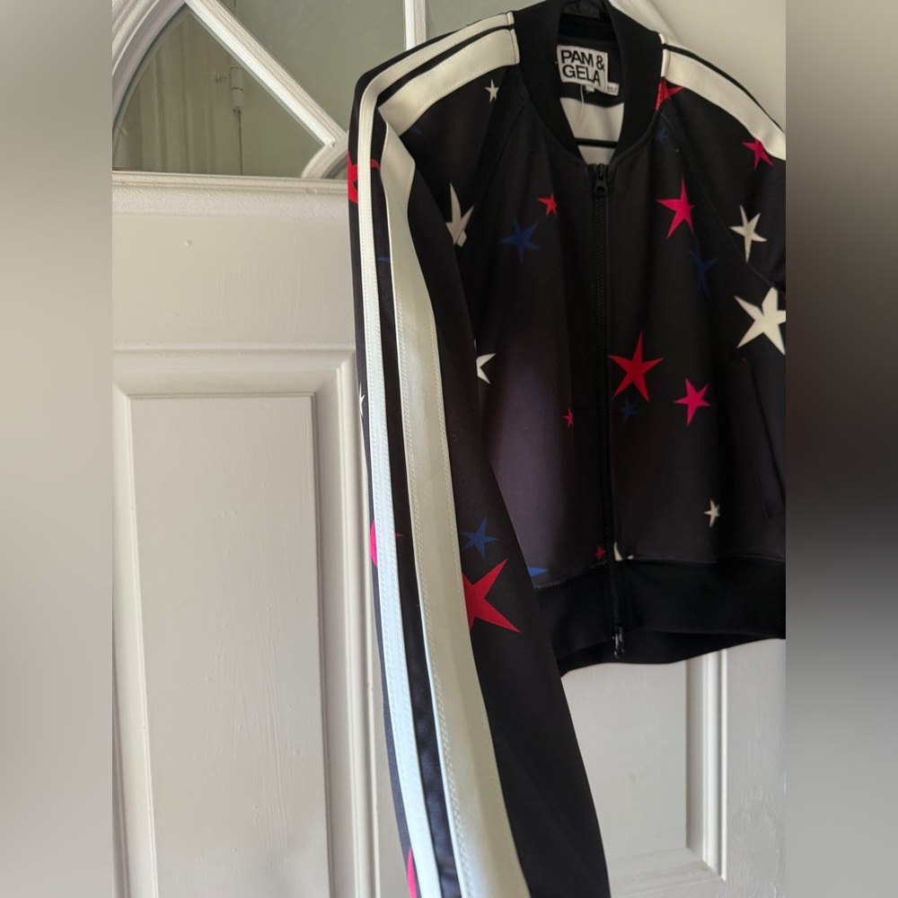 Pam & Gela Multicolor cropped star jacket, full zipper, size small - Picture 2 of 7